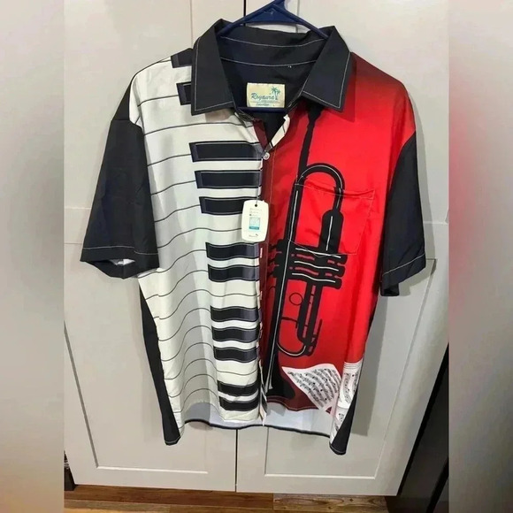 Royaura Men's Nostalgic Music Shirt Short Sleeve Shirt- L NWT - Picture 7 of 11